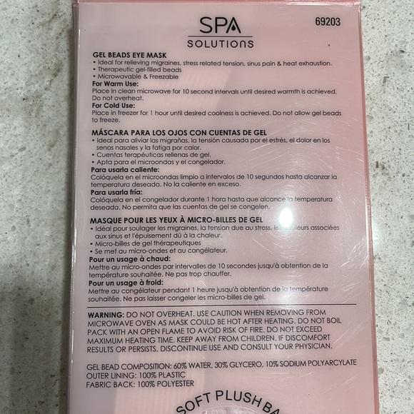 Spa Eye Mask Gel Beads HOT & COLD Super Soft Plush backing adjustable band sleep - Picture 5 of 8